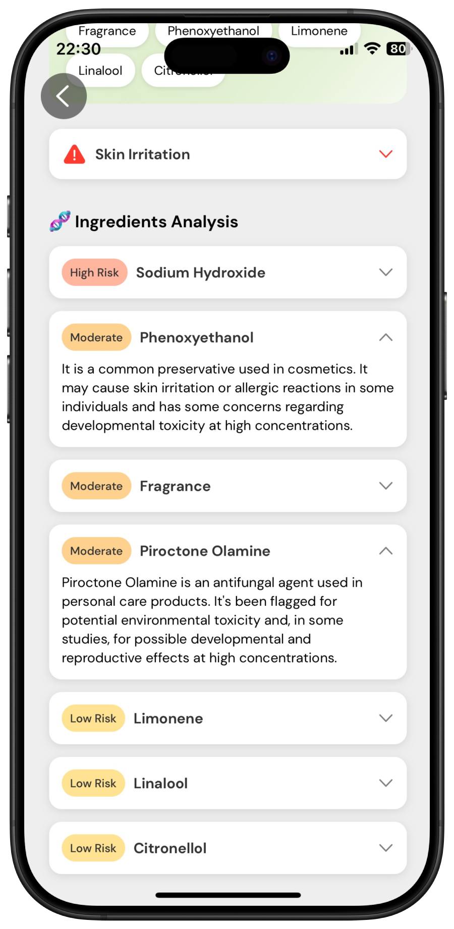 Toxic Scan App - Ingredients