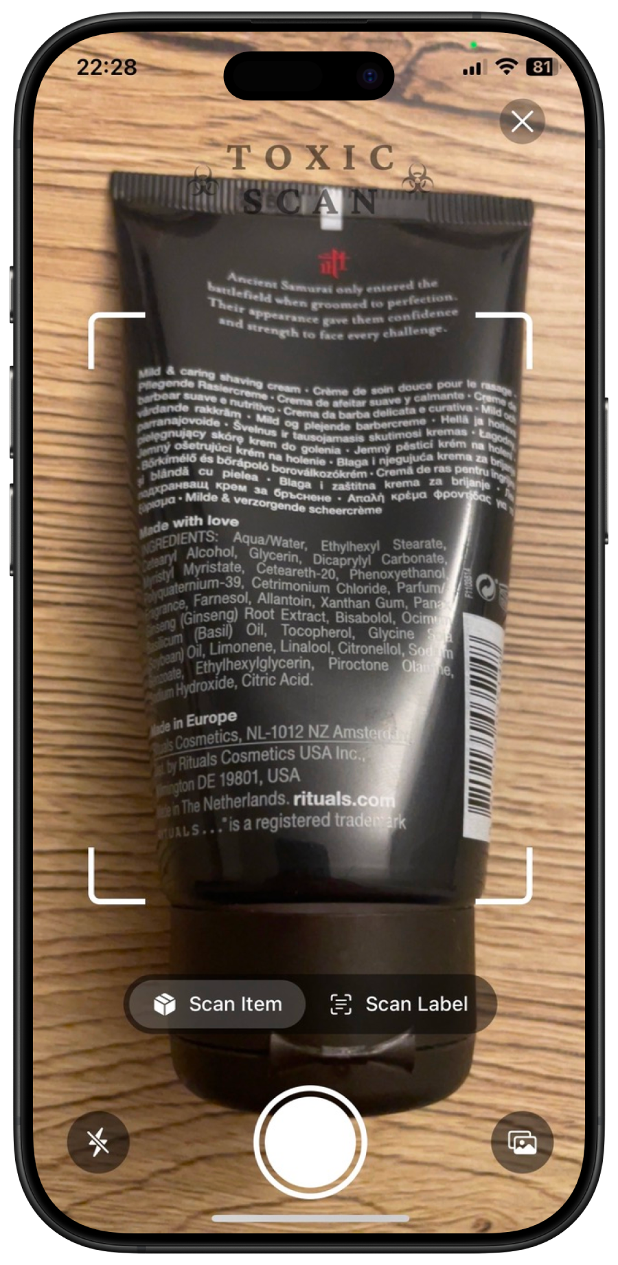 Toxic Scan App - Scanning